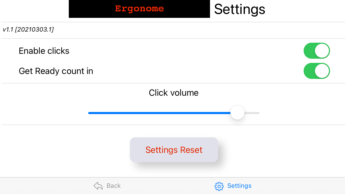 settings screen