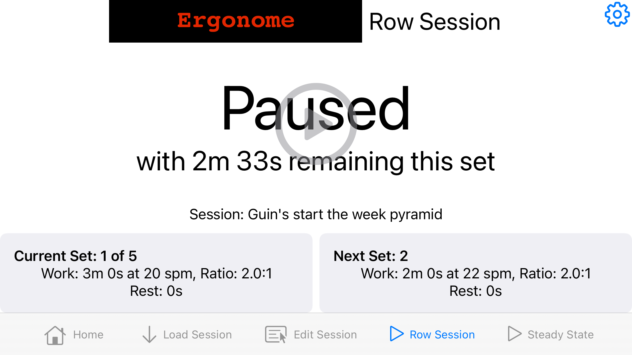 row session paused screen landscape