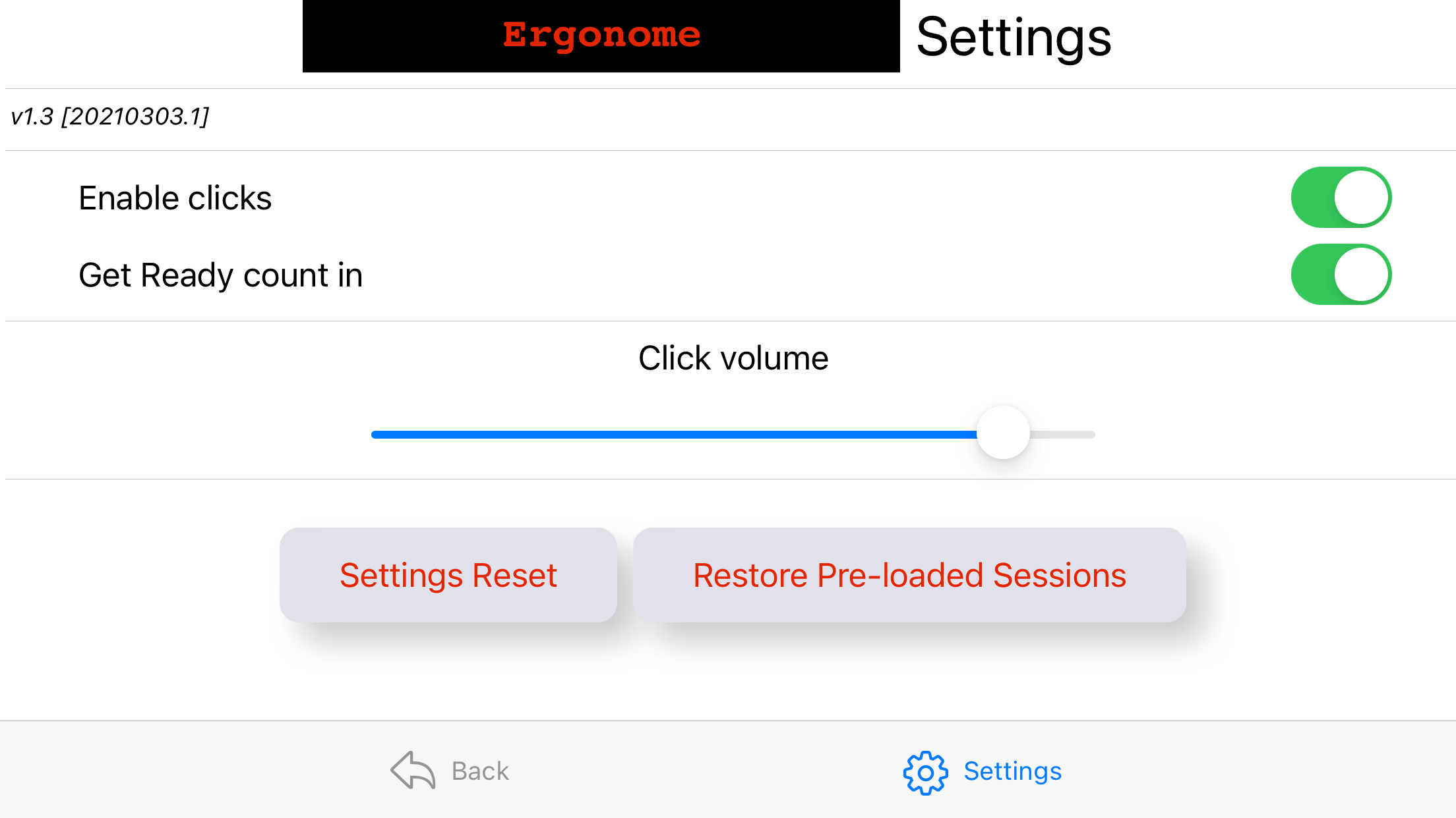 settings screen