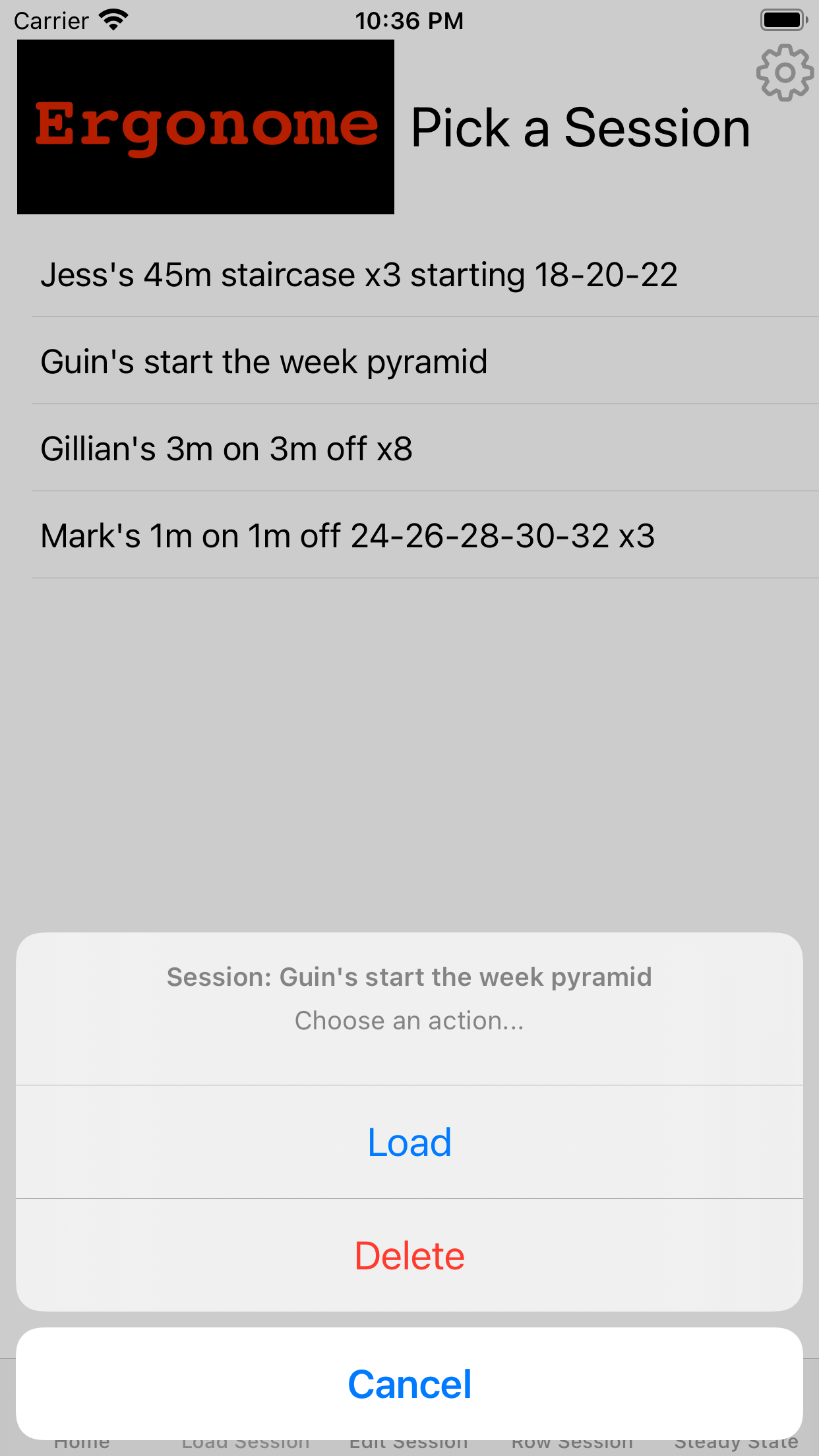 load stored session screen